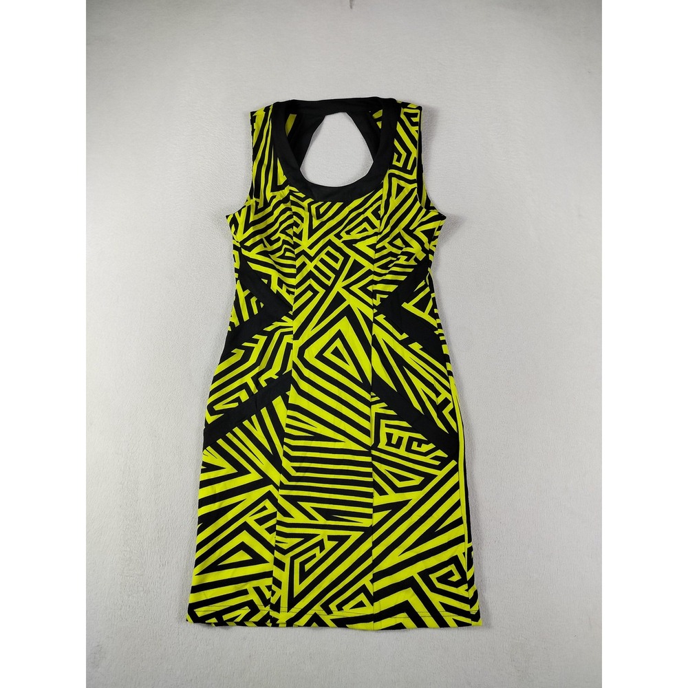 Kardashian Kollection Dress Womens‎ Medium Neon Yellow Geometric Tank Bodycon